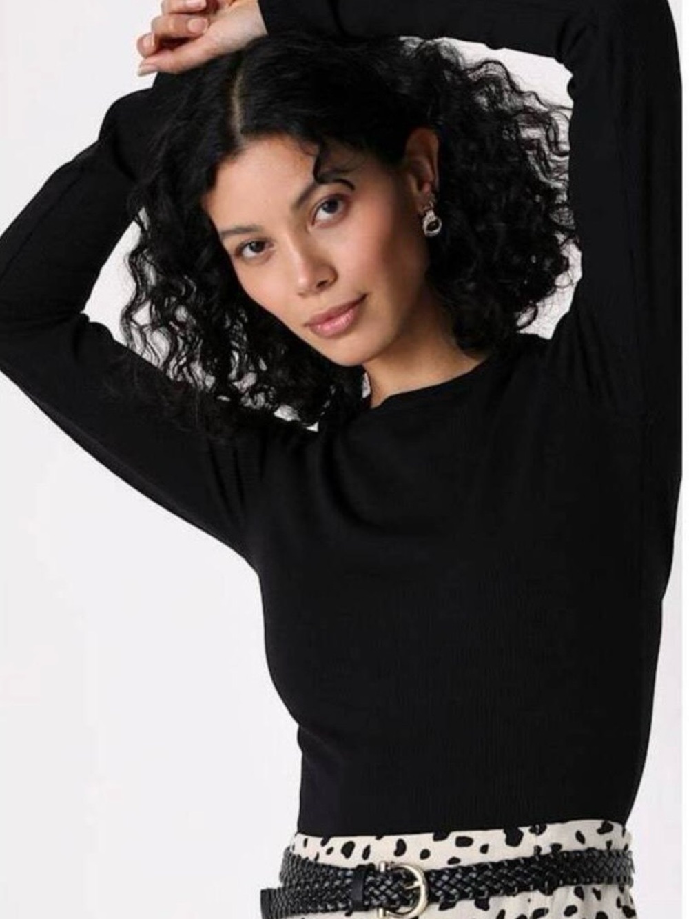 Classic Black Long-Sleeve Rib Knit Top - Women